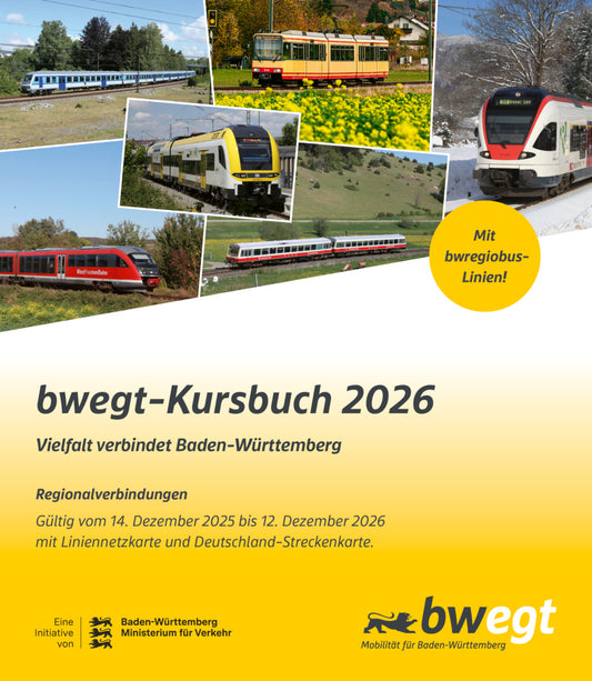 bwegt-Kursbuch Baden-Württemberg 2026, m. 1 Karte (Nahverkehrsgesellschaft Baden-Württemberg)