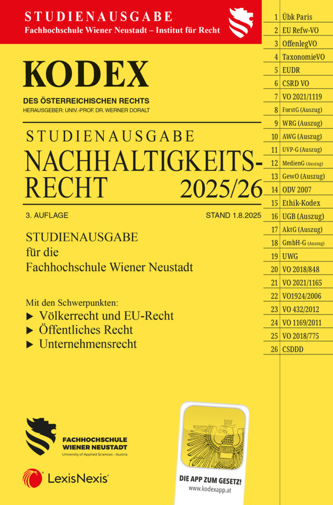 KODEX Nachhaltigkeitsrecht (FH Wr. Neustadt) 2025/26 - inkl. App (Werner Doralt)