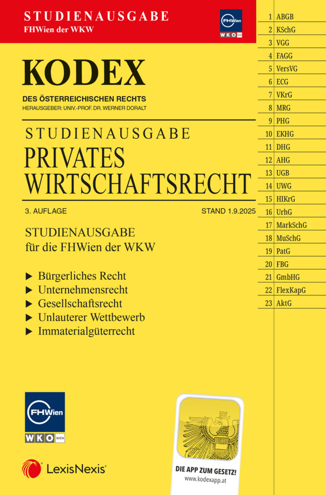 KODEX Privates Wirtschaftsrecht für die FHWien der WKW 2025/26 - inkl. App (Werner Doralt)
