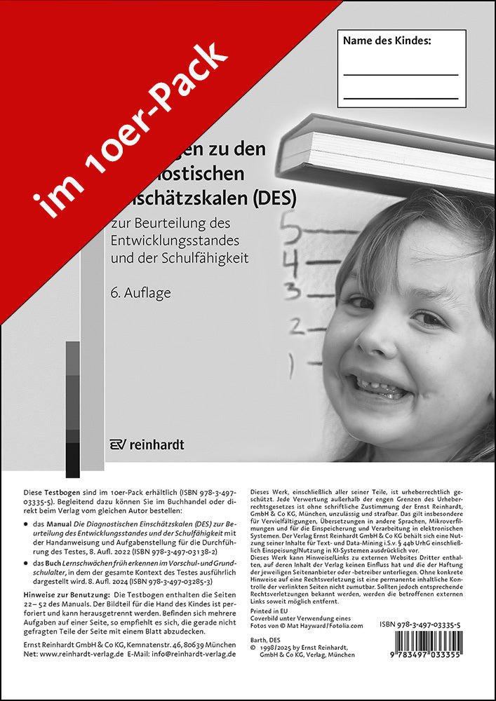 Testbogen zu den Diagnostischen Einschätzskalen (DES) zur Beurteilung des Entwicklungsstandes und der Schulfähigkeit (Karlheinz Barth)
