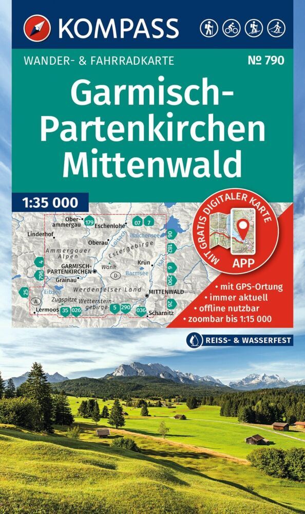 KOMPASS Wanderkarte 790 Garmisch-Partenkirchen, Mittenwald 1:35.000