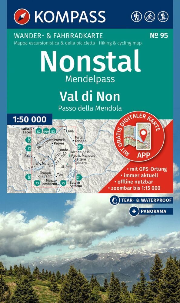 KOMPASS Wanderkarte 95 Nonstal, Mendelpass, Val di Non, Passo della Mendola 1:50.000