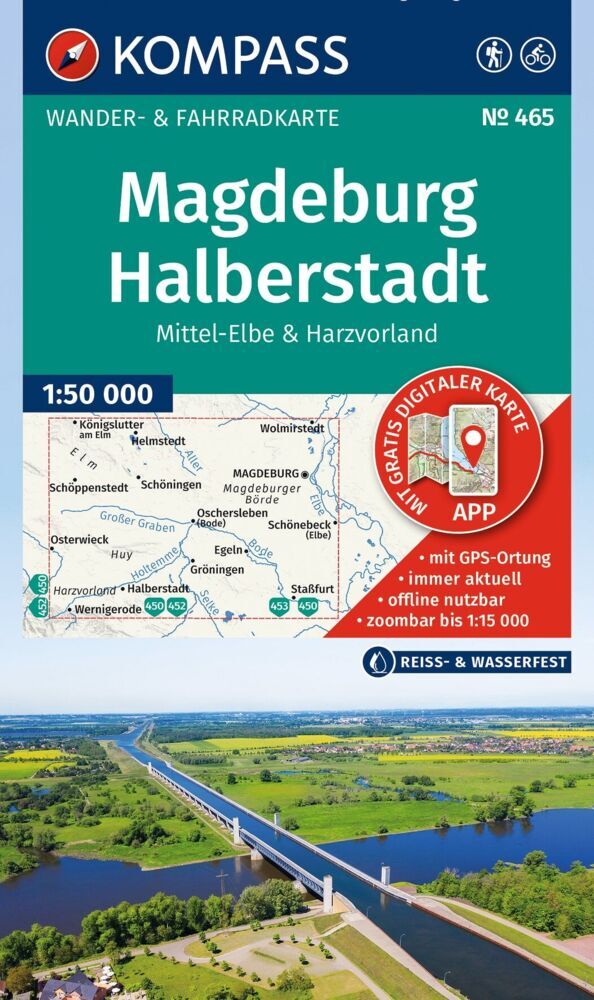 KOMPASS Wanderkarte 465 Magdeburg, Halberstadt, Mittel-Elbe & Harzvorland 1:50.000