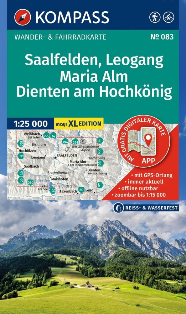 KOMPASS Wanderkarte 083 Saalfelden, Leogang, Maria Alm, Dienten am Hochkönig 1:25.000