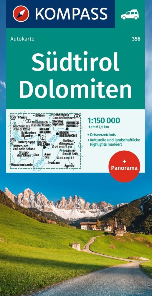 KOMPASS Autokarte Südtirol, Dolomiten, South Tyrol, Dolomites 1:150.000