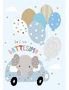 Doppelkarte. Biglietto battesimo azzurro c/appl