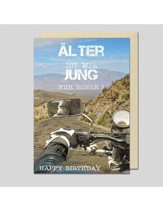 Doppelkarte. Happy Birthday, älter ist wie jung