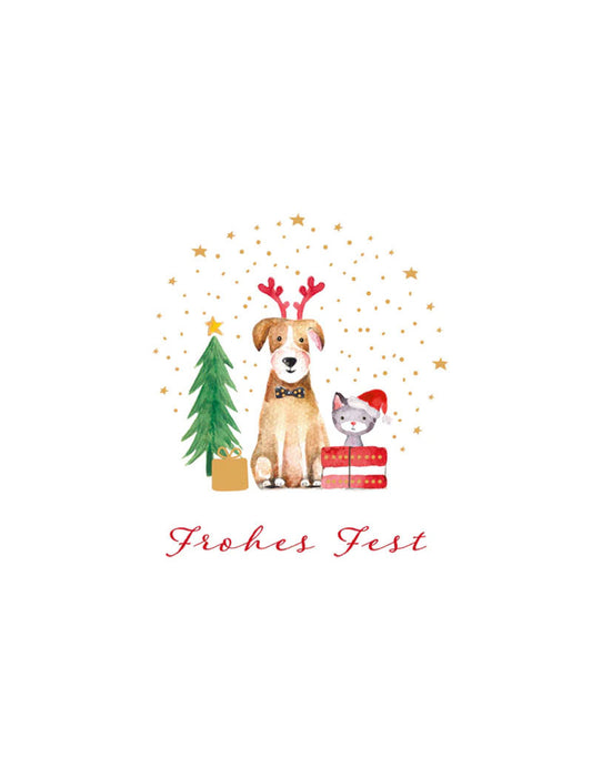 Postkarte. Green Karma X-MAS - Haustiere feiern Weihnachten