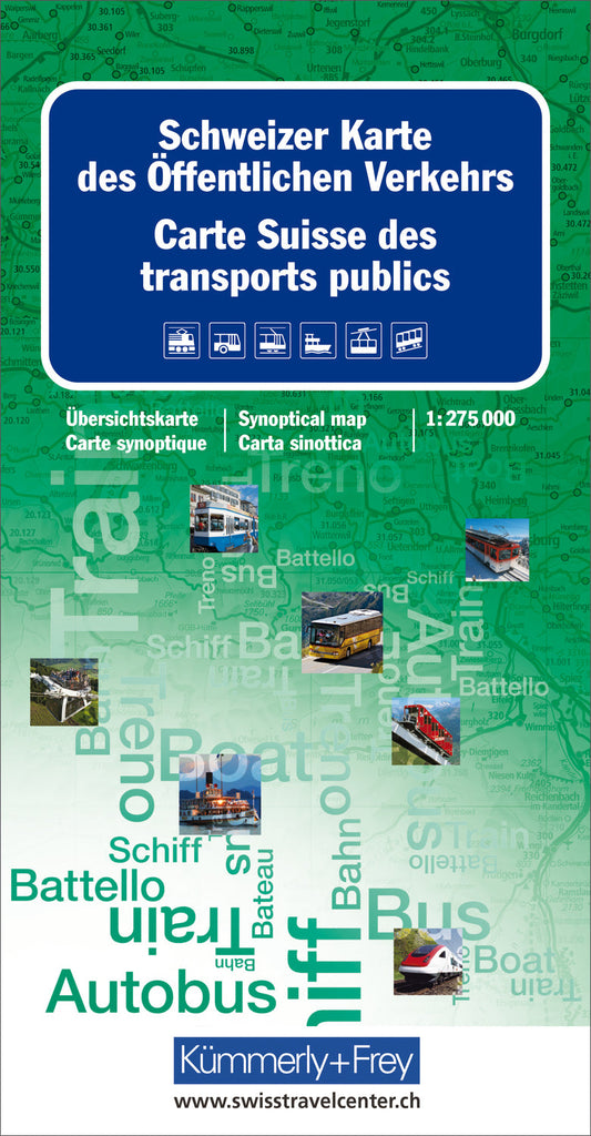 Kümmerly+Frey Karte Schweizer Karte des öffentlichen Verkehrs. Carte Suisse des transport publics. Carta Svizzera dei trasporti pubblici. Map of Swiss Public Transport