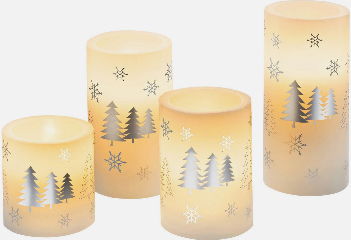 LED-Echtwachskerzen "Winterwald", 4er-Set