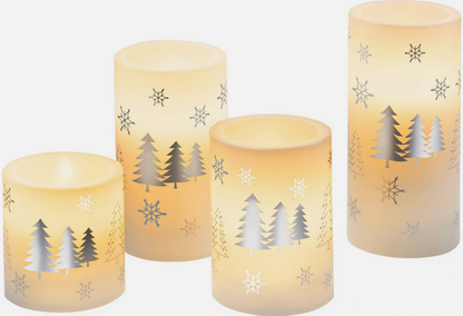 LED-Echtwachskerzen "Winterwald", 4er-Set
