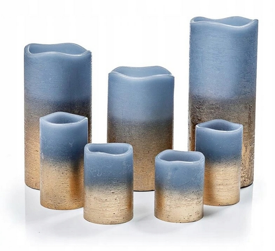LED-Echtwachskerzen "Glamour" rauchblau, 7er-Set