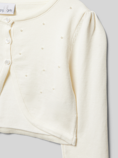 Bolero mit Ziersteinen besetzt – gebrochenes Weiss, Gr.152