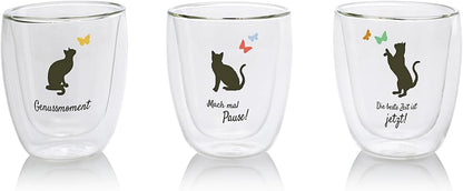 Doppelwandige Gläser Katzenweisheiten 3er-Set