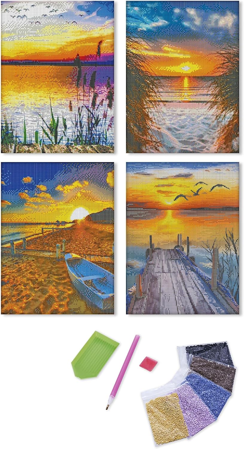 Diamond Painting "Sonnenuntergang Strand" 30 x 40 cm, 4er-Set