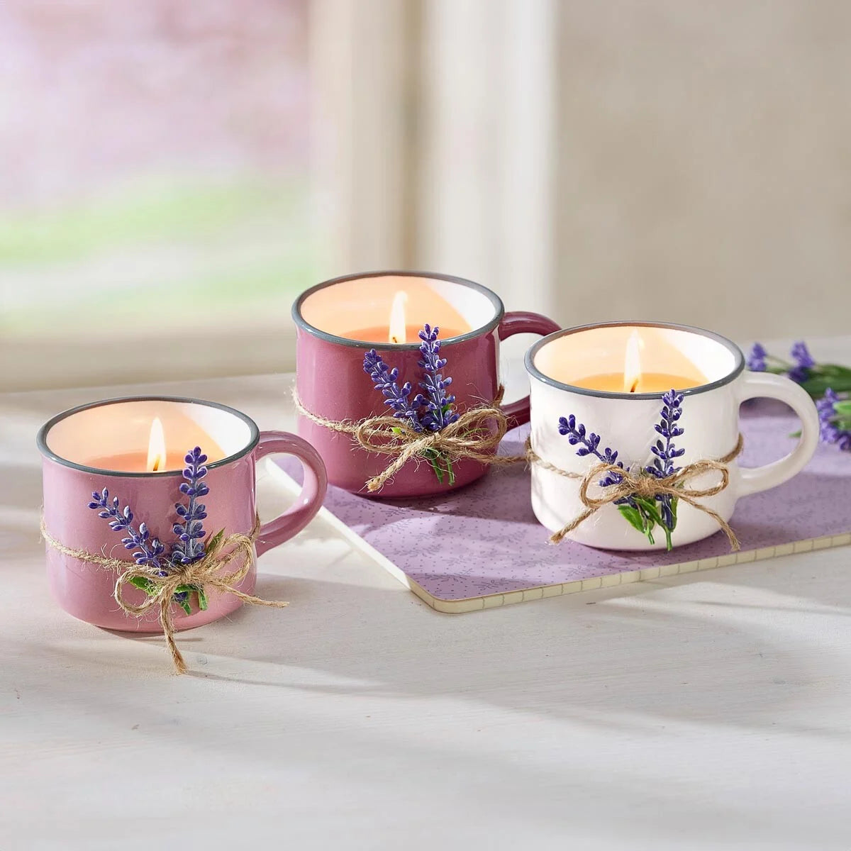 Duftkerzen "Lavendel" im Keramikbecher, 3er-Set