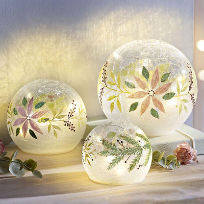 LED-Glaskugeln "Winterflowers", 3er-Set