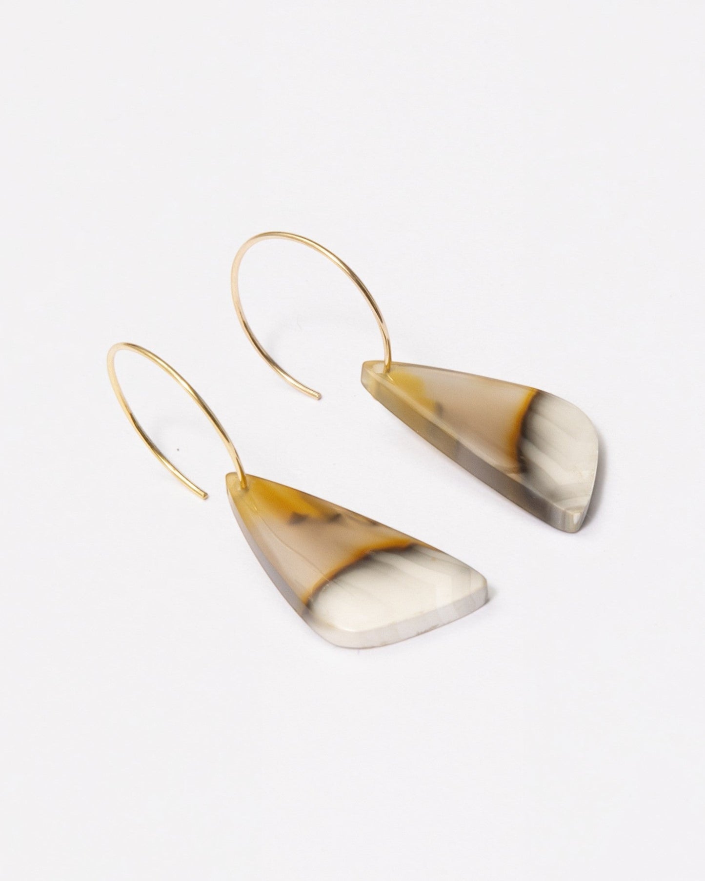 Elsita Jewelry Wild 4 earrings featuring freeform Indonesian agate slices on 14K gold-filled hoops.