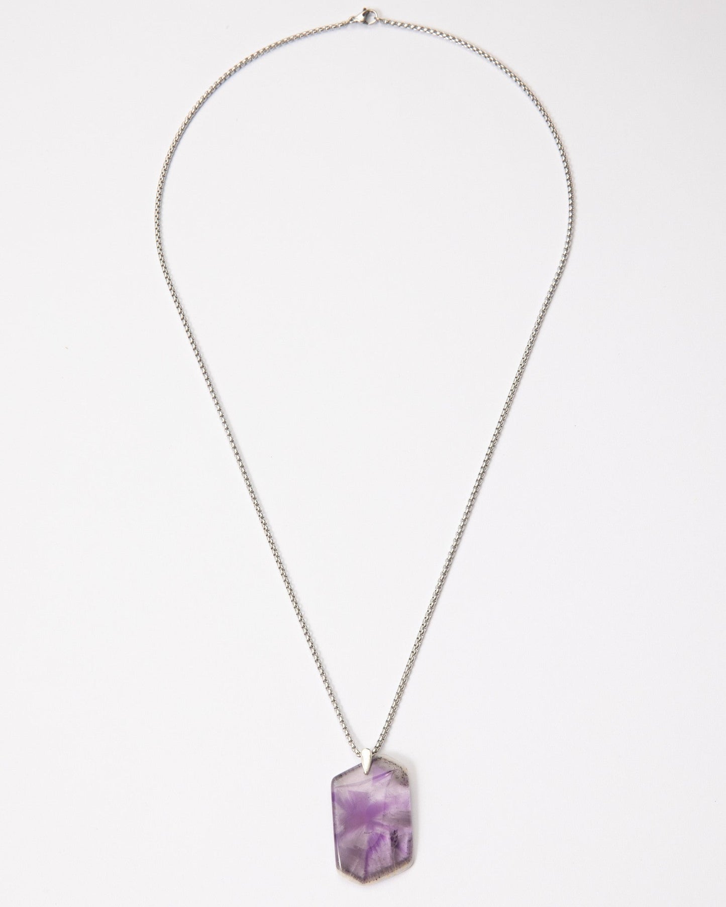 Elsita Jewelry Kaleidoscope II amethyst pendant necklace with a sterling silver bail and stainless steel chain.