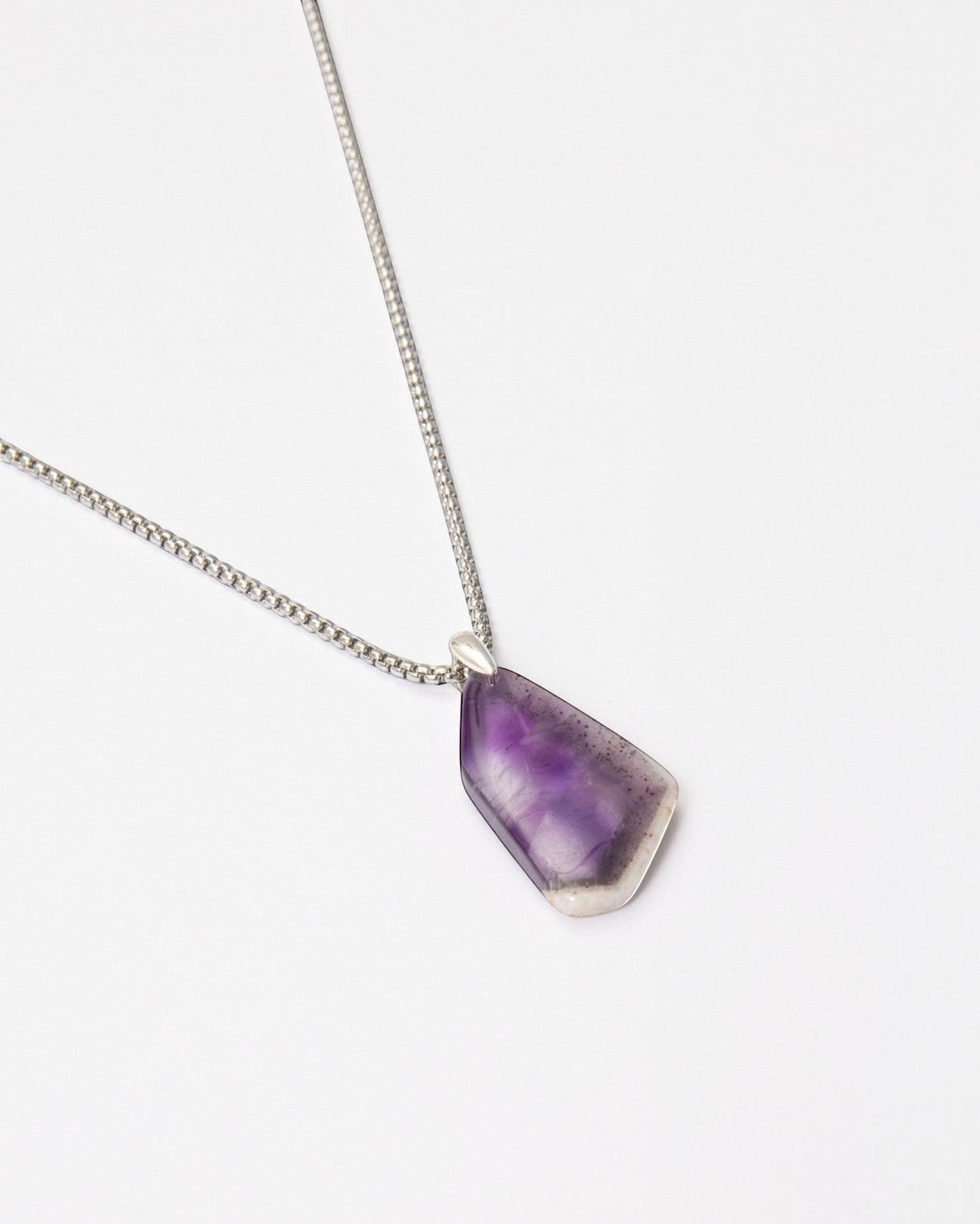 Elsita Jewelry Kaleidoscope III amethyst pendant necklace with raw purple crystal and sterling silver bail on chain