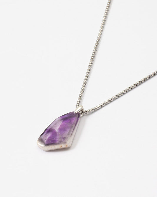 Elsita Jewelry Kaleidoscope III amethyst pendant necklace with purple crystal and sterling silver bail on steel chain.