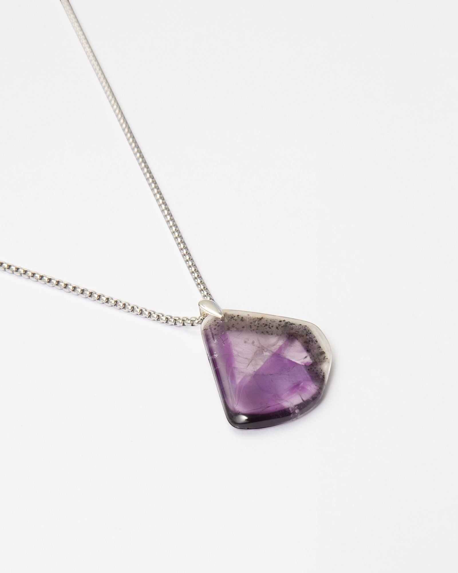 Elsita Jewelry Kaleidoscope I amethyst pendant necklace with purple crystal and sterling silver bail on steel chain