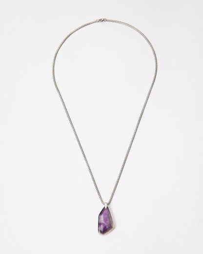 Elsita Jewelry Kaleidoscope III amethyst pendant necklace with a raw purple crystal stone on a sterling silver chain.