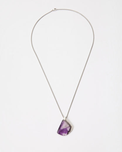 Elsita Jewelry Kaleidoscope I amethyst pendant necklace with raw purple crystal and sterling silver on a steel chain.