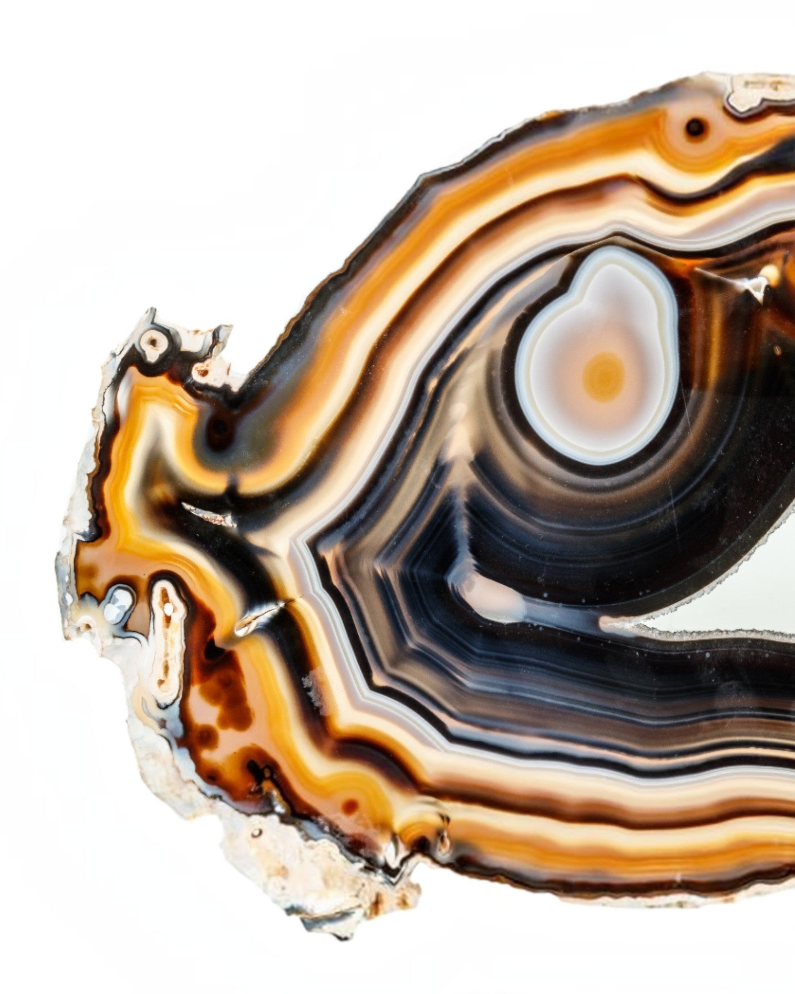 Elsita Jewelry Macchiato banded agate stone with caramel brown, smoky grey, and white mineral layers.