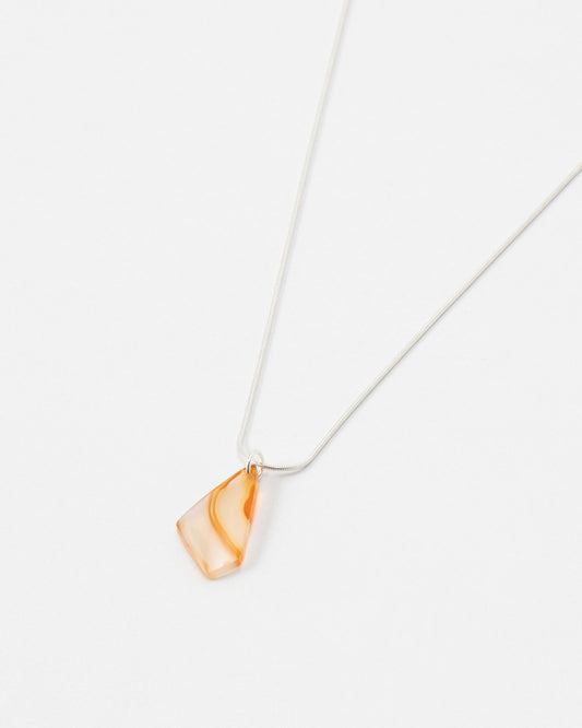 Elsita Jewelry Citrus II necklace featuring a translucent orange gemstone pendant on a delicate silver chain