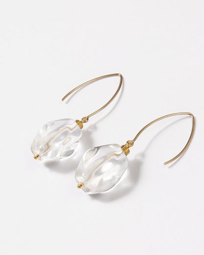 Elsita Jewelry clear quartz drop earrings with faceted stones on 14K gold-filled hooks against a white background.