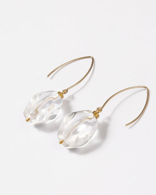 Elsita Jewelry clear quartz drop earrings with faceted stones on 14K gold-filled hooks against a white background.