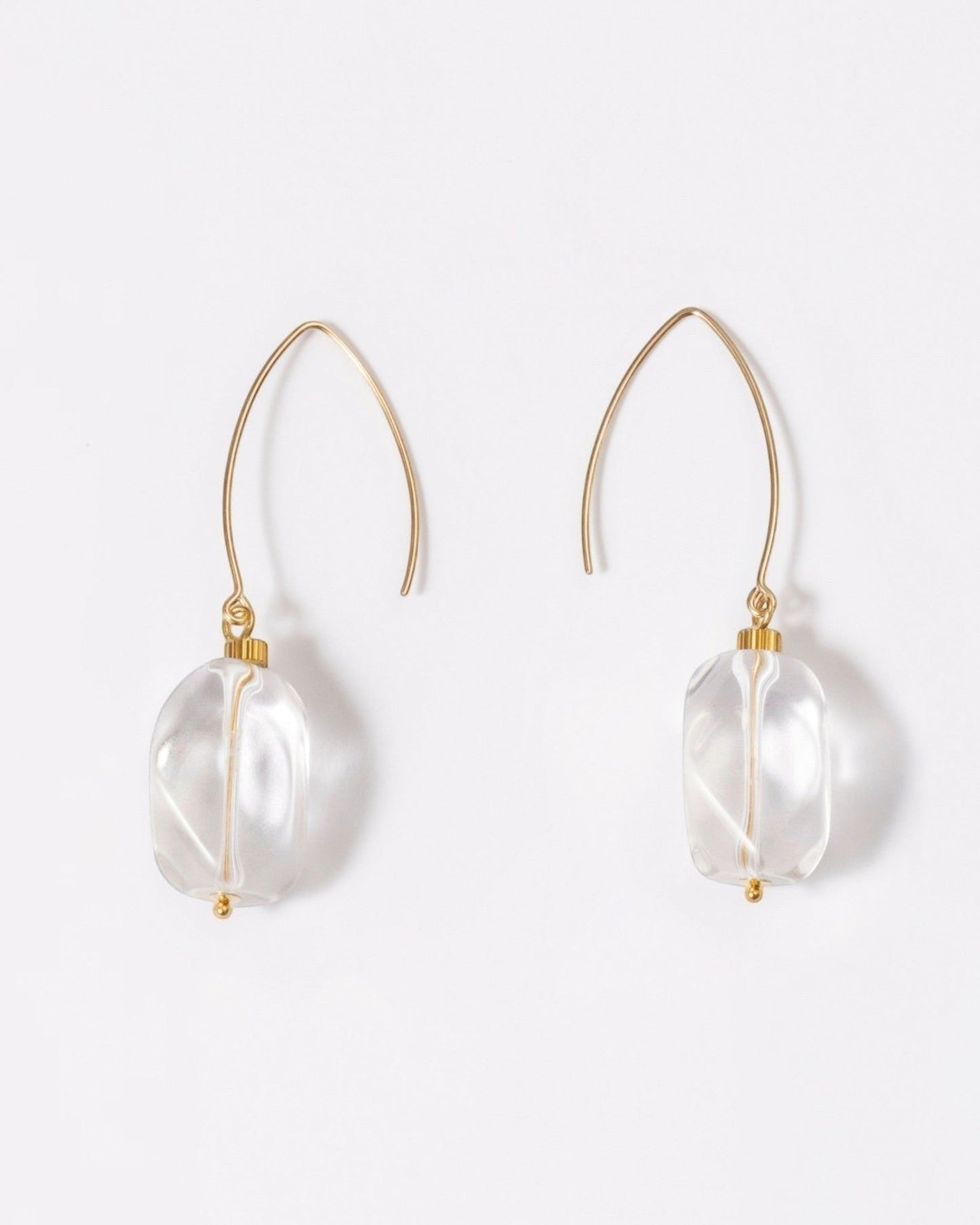 Elsita Jewelry clear quartz drop earrings with 14K gold-filled hooks and minimalist faceted stone design.