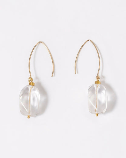 Elsita Jewelry clear quartz drop earrings with 14K gold-filled hooks and minimalist faceted stone design.