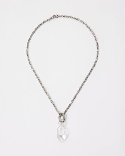 Elsita Jewelry Link Clear necklace featuring a hand-carved clear quartz interlocked chain pendant on a silver-tone chain.