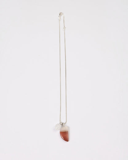 Elsita Jewelry Soda IV crescent red agate and clear quartz pendant necklace on a sterling silver snake chain