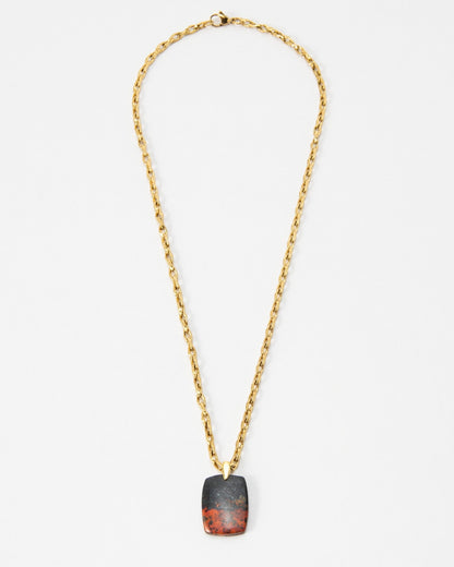 Elsita Jewelry Dune Day necklace featuring a rectangular stone pendant with black and red tones on a gold chain