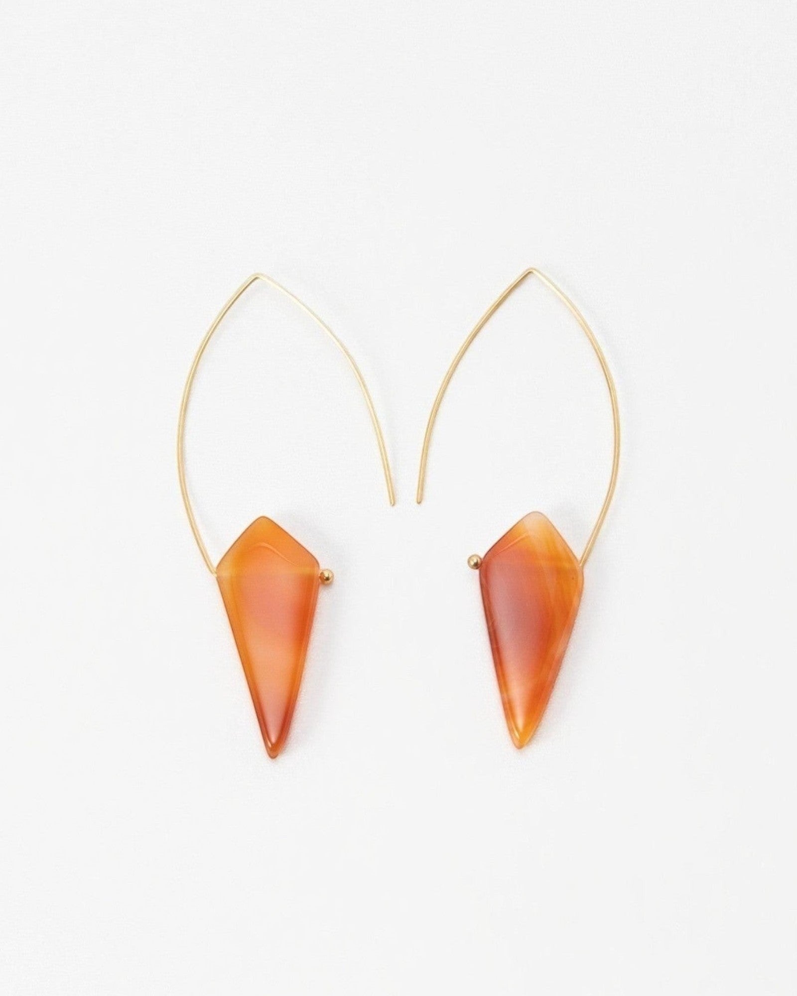 Elsita Jewelry Edge earrings featuring pointed orange carnelian stones on delicate gold wire hooks
