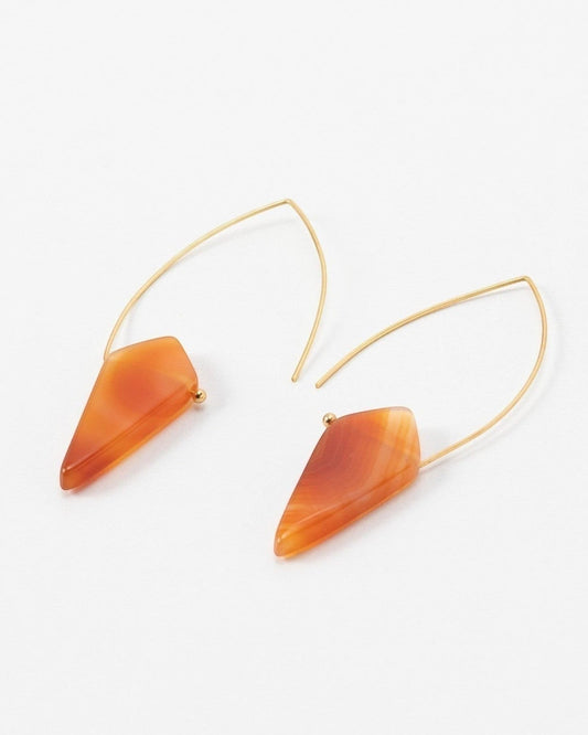 Elsita Jewelry Edge earrings featuring triangular orange carnelian stones on delicate gold wire hooks