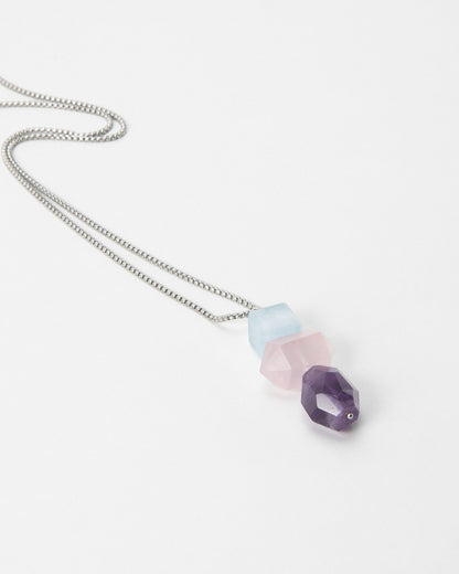Elsita Jewelry Shape necklace featuring three geometric pastel gemstone beads on a delicate silver chain