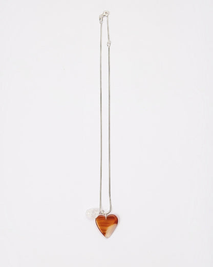 Elsita Jewelry Soda I heart-shaped red agate and clear quartz pendant necklace on a sterling silver snake chain