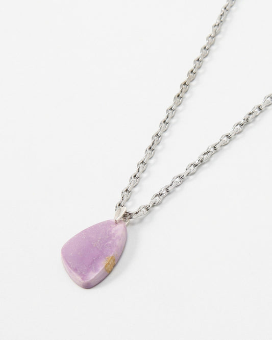 Elsita Jewelry Lilac necklace featuring a teardrop-shaped purple stone pendant on a silver chain.