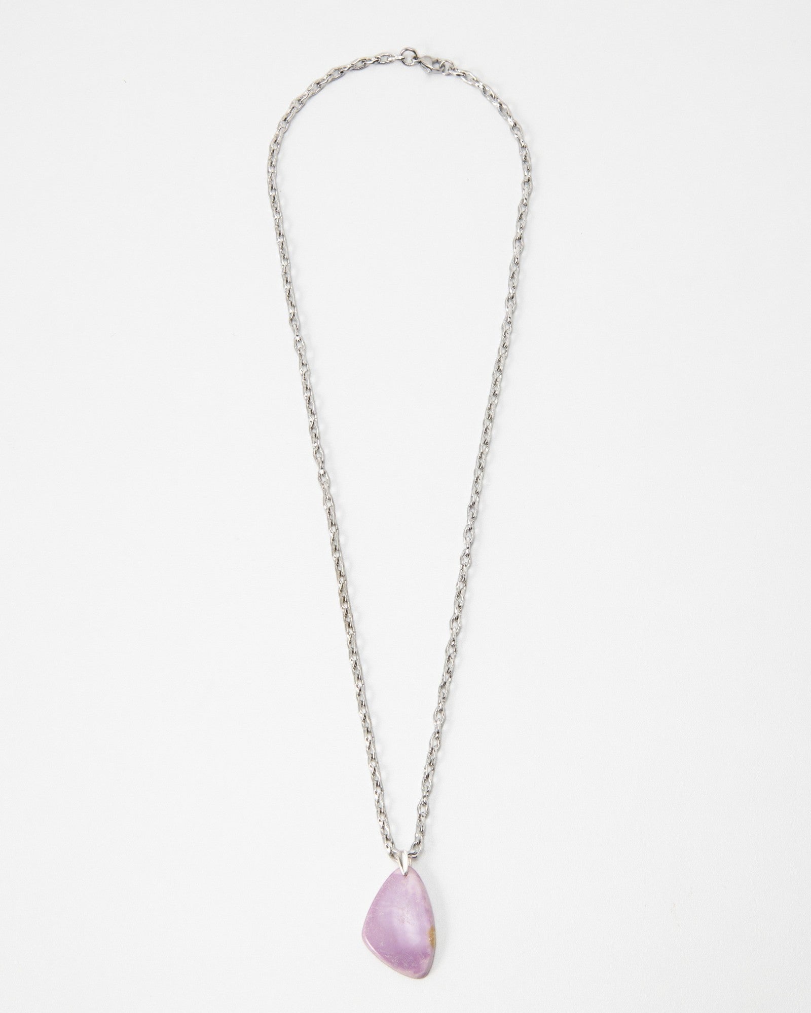 Elsita Jewelry Lilac necklace featuring a smooth, irregular lilac-colored stone pendant on a silver chain.