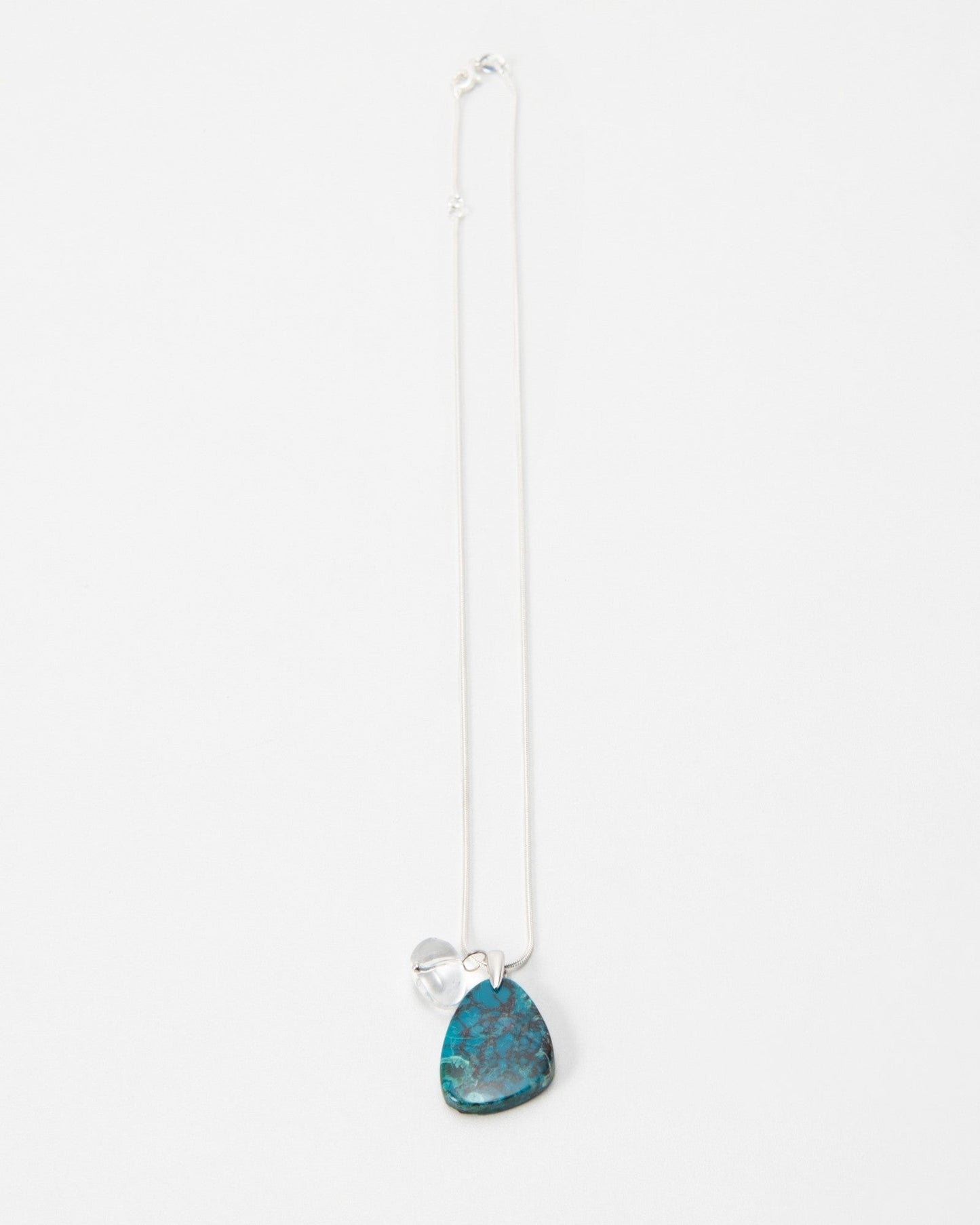 Elsita Jewelry Marine necklace featuring a teardrop-shaped blue and green stone pendant on a delicate silver chain