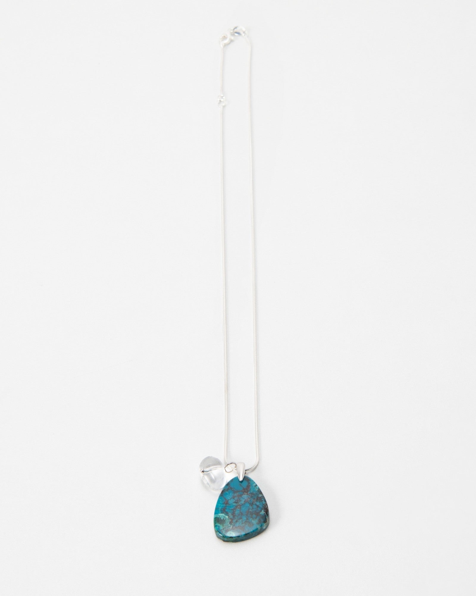 Elsita Jewelry Marine necklace featuring a teardrop-shaped blue and green stone pendant on a delicate silver chain