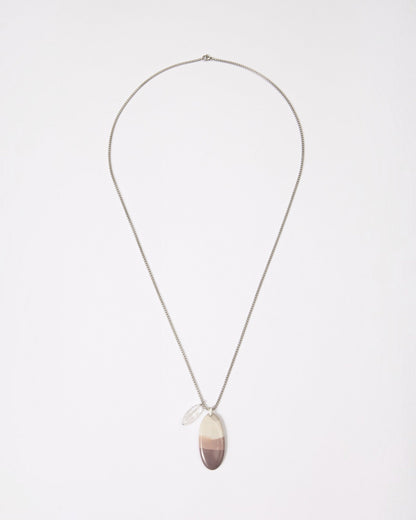 Elsita Jewelry Mauve I necklace featuring a smooth oval Hyacinth Jasper pendant in lavender and white on a silver chain