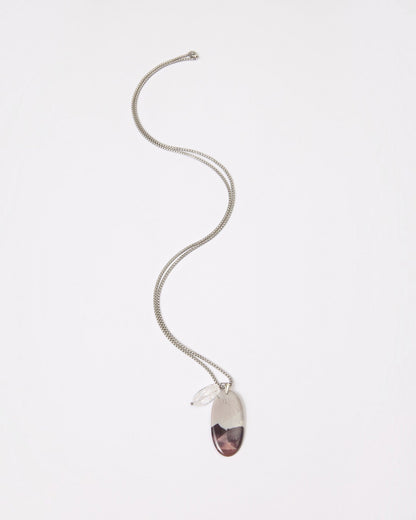 Elsita Jewelry Mauve III pendant necklace featuring a Hyacinth Jasper stone and clear quartz on a silver chain.