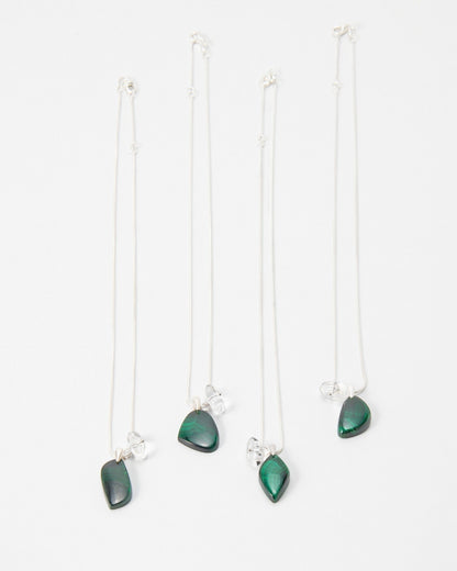 Elsita Jewelry Midnight necklaces featuring dark green stone pendants on delicate silver chains