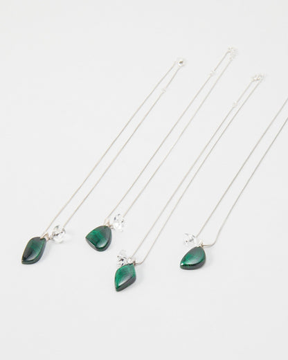 Elsita Jewelry Midnight necklaces featuring dark green teardrop stones on delicate silver chains