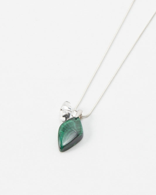 Elsita Jewelry Midnight necklace featuring a teardrop-shaped green malachite pendant on a delicate silver chain.